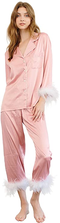 Feather Trim Pajamas with Pants