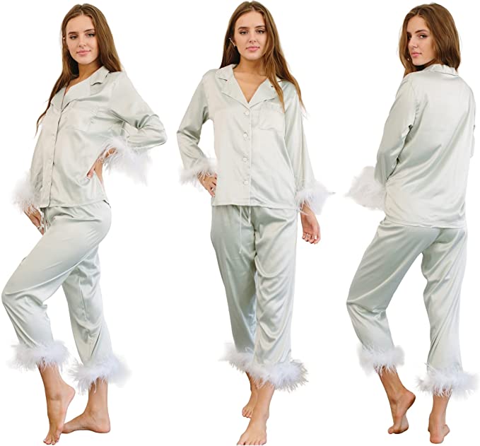 Feather Trim Pajamas with Pants