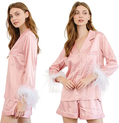 Feather Trim Pajamas with Shorts